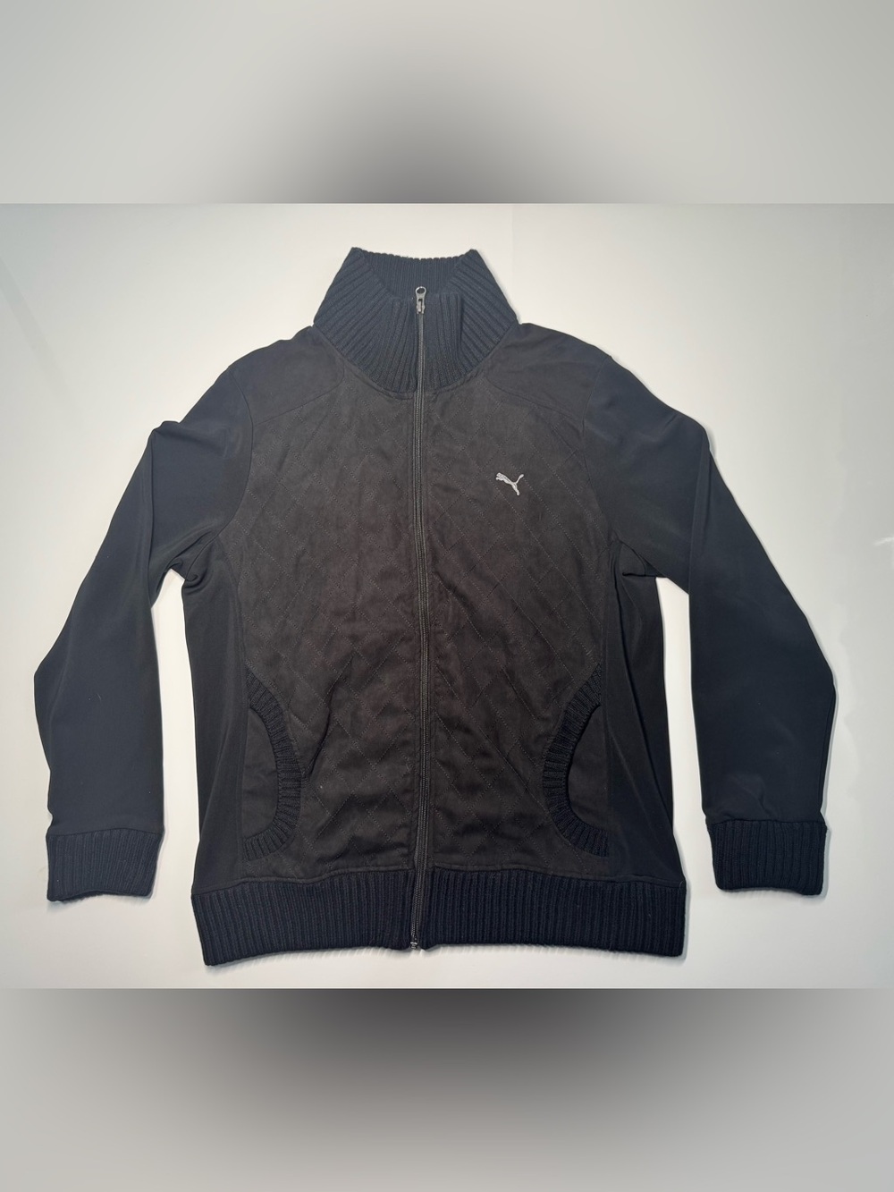 Puma Womens Black Long Sleeves Mock Neck Full Zip Activewear Jacket Size XL
